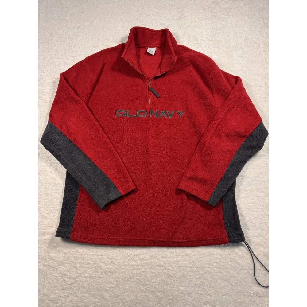 Old‎ Navy Mens XL Fleece Quarter Zip Pullover Red Gray Embroidered Logo Vintage